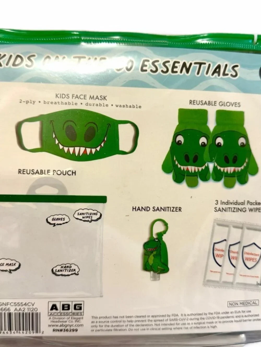DINOSAUR Kids Essentials Flu / Cold Season Face Mask Hand Sanitizer Gloves New